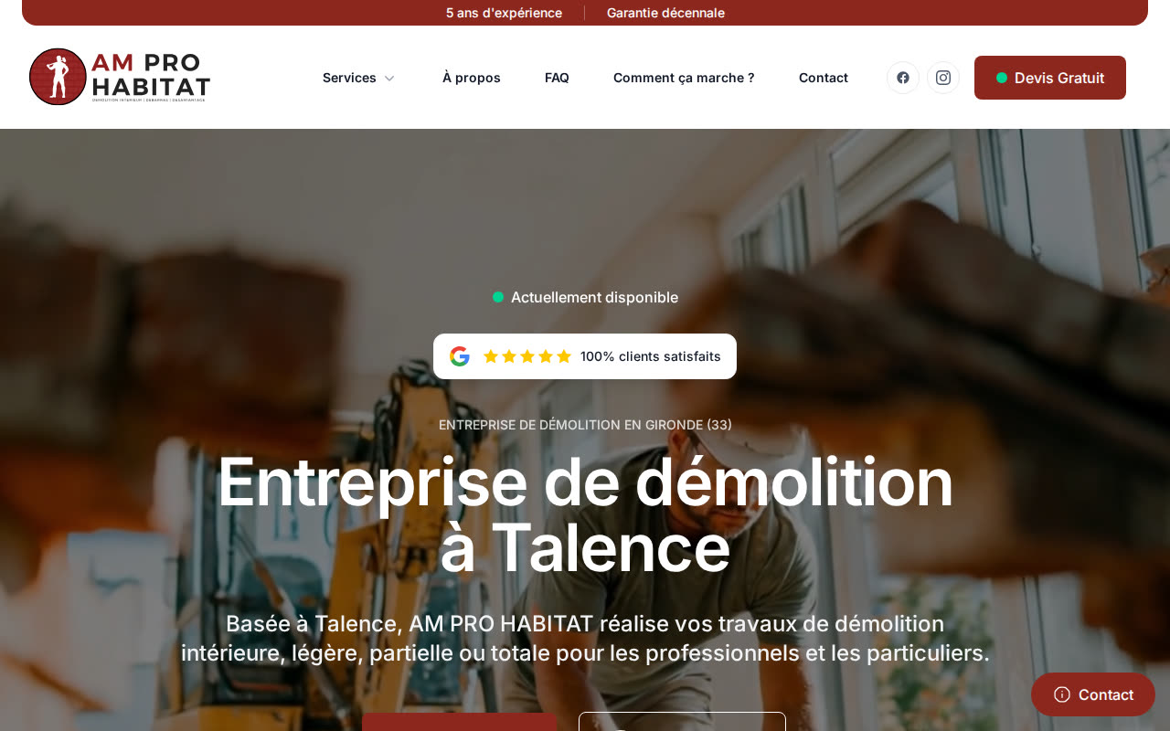 Page d'accueil du site de AM Pro Habitat