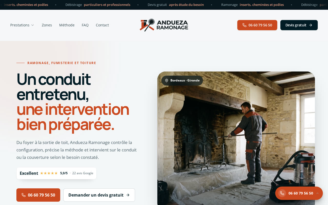 Page d'accueil du site de Andueza Ramonage