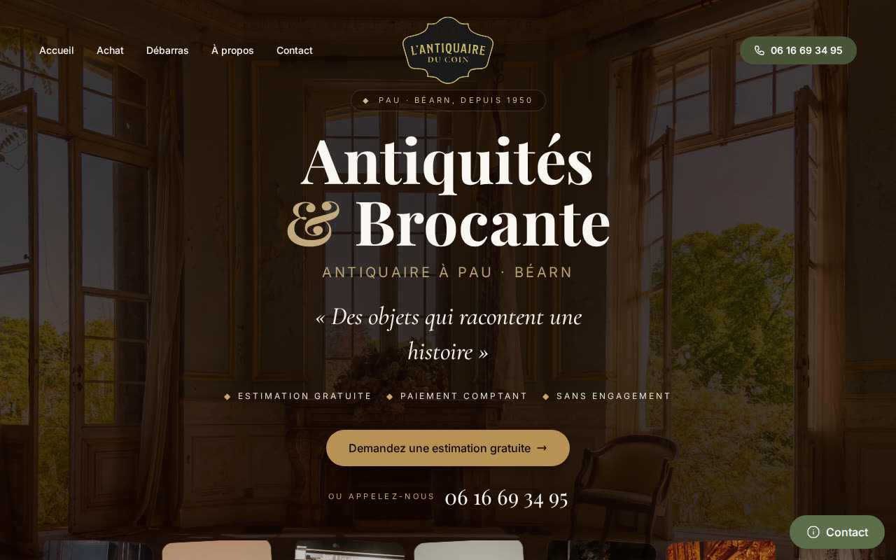 Page d'accueil du site de L'Antiquaire du Coin