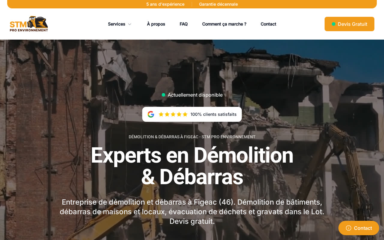 Page d'accueil du site de STM Pro Environnement